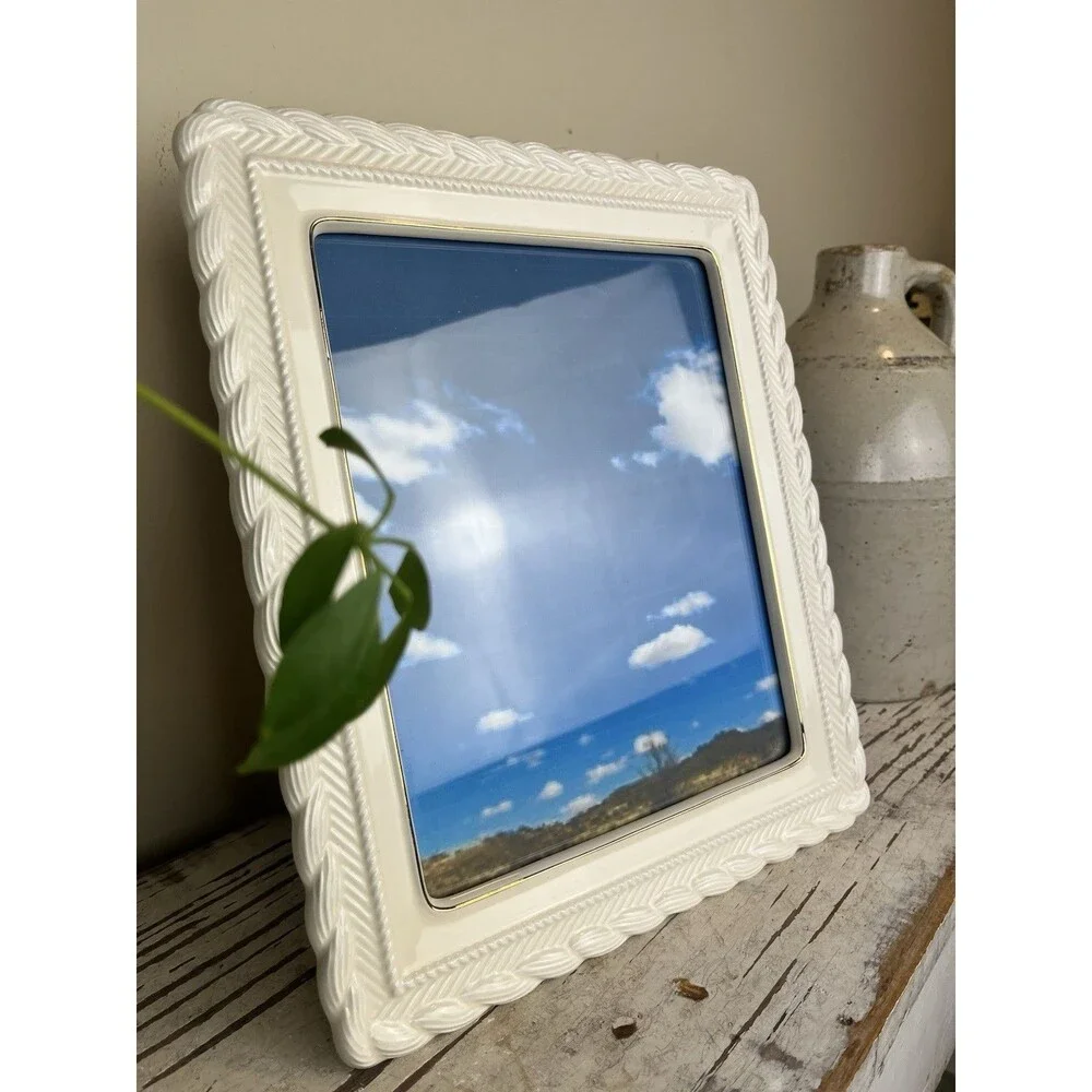 Vintage Ornate Cream And Gold Ceramic Frame W/ Braided Accents Taiwan 12”